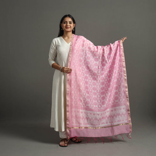 Pink - Tie & Dye Chanderi Silk Shibori Dupatta 72