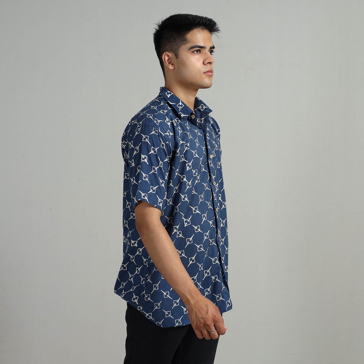 Indigo Block Printed Shirt