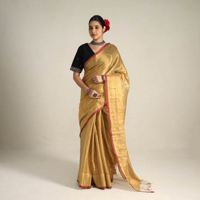 Yellow - Fine Tissue Zari Bengal Saree with Embroidered Blouse 03