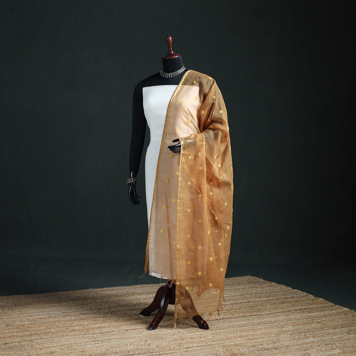Kota Doria Cotton Embroidered Plain Dupatta 07