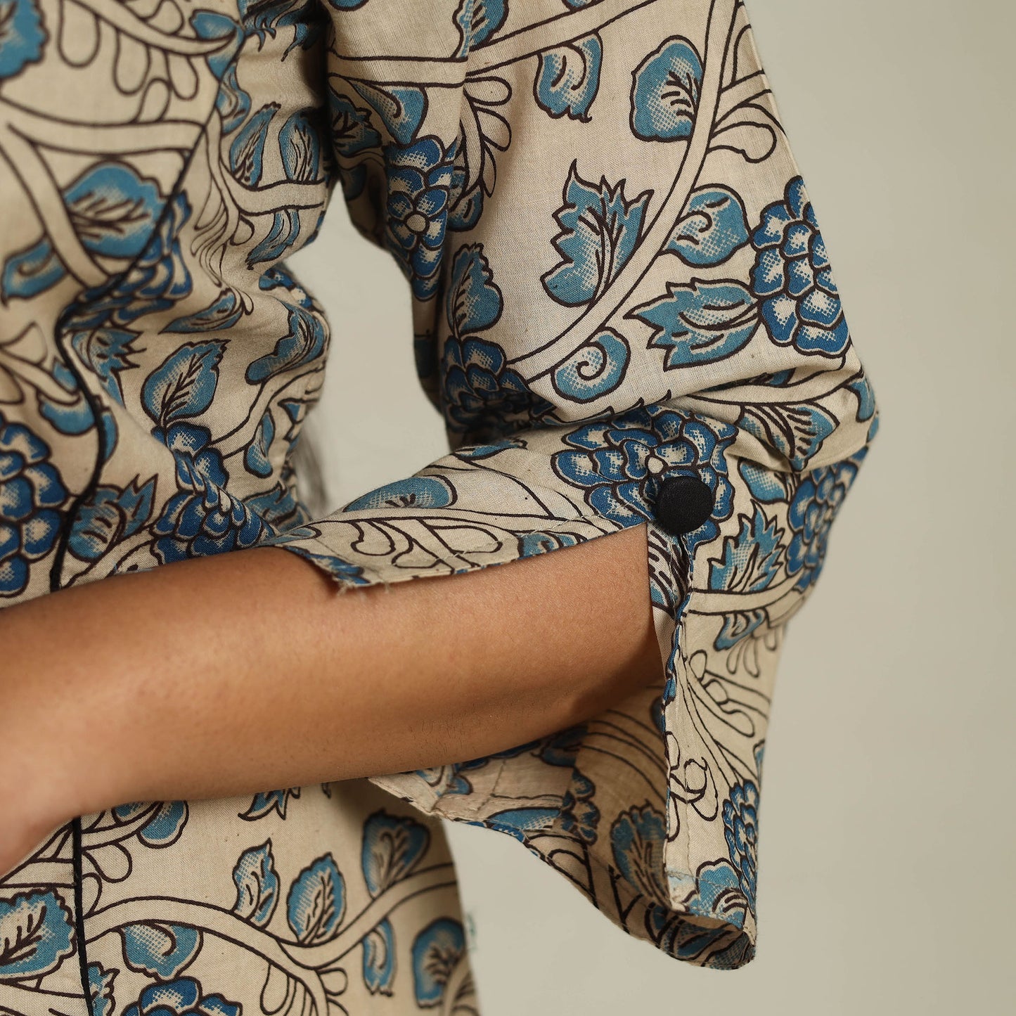 Beige - Printed Cotton A-Line Kalamkari Kurta 04