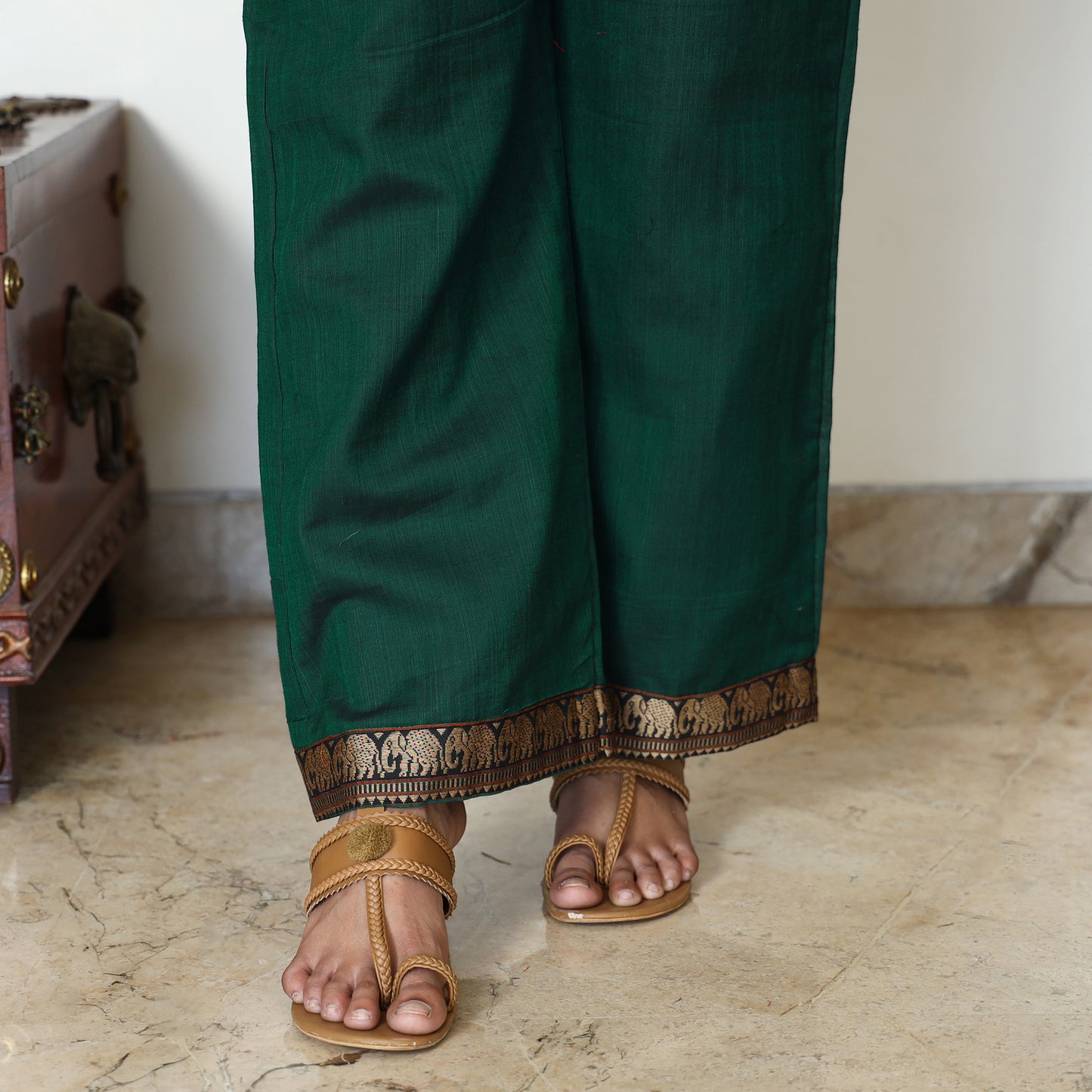 Green - Dharwad Cotton Kurta with Palazzo & Dupatta Set 14