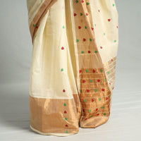 Beige - Traditional Venkatagiri Handloom Cotton Big Zari Border Saree with Thread Buti 20