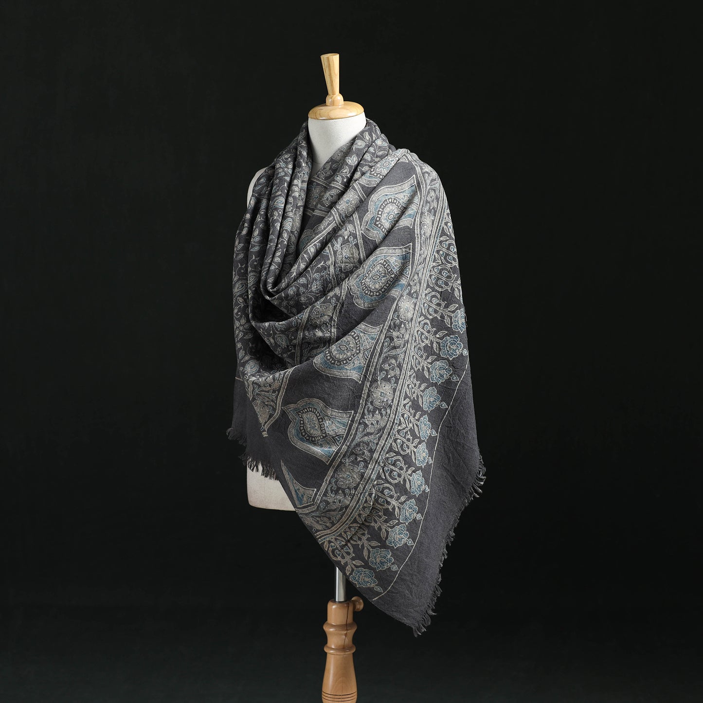 Ajrakh Hand Block Print Natural Dyed Handwoven Acrylic Wool Shawl 09
