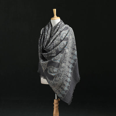 Ajrakh Hand Block Print Natural Dyed Handwoven Acrylic Wool Shawl 09