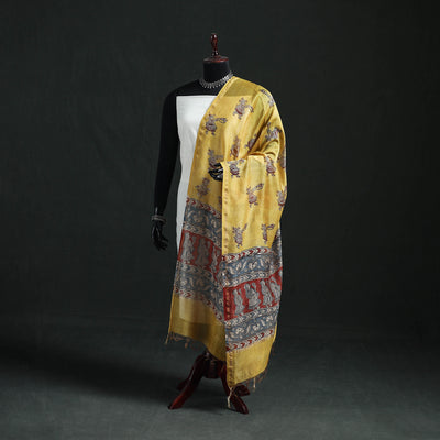 Yellow - Mata Ni Pachedi Handpainted Natural Dyed Chanderi Silk Handloom Dupatta 04