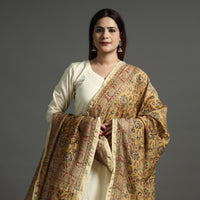 Yellow - Pedana Kalamkari Block Printed Handloom Chanderi Silk Dupatta with Zari Border  68