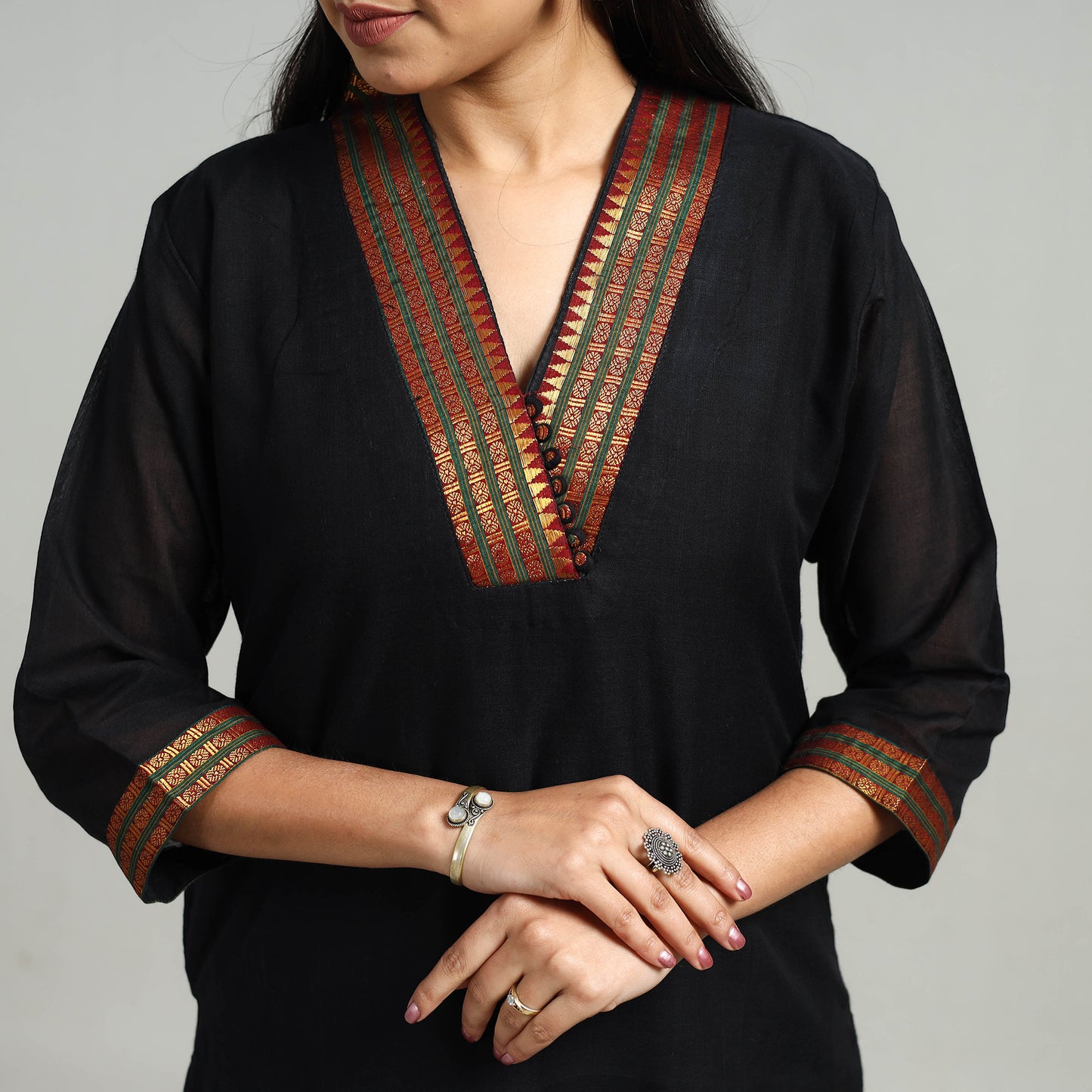 Black - Cotton Dharwad Kurta Set with Palazzo & Dupatta 07