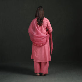 Plain Slub Cotton Hand Embroidered Suit Set with Dupatta for women 03