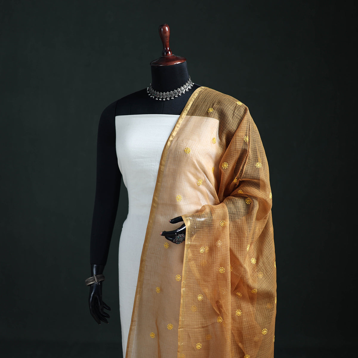 Kota Doria Cotton Embroidered Plain Dupatta 07