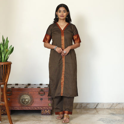Brown - Dharwad Cotton Kurta with Palazzo & Dupatta Set 15