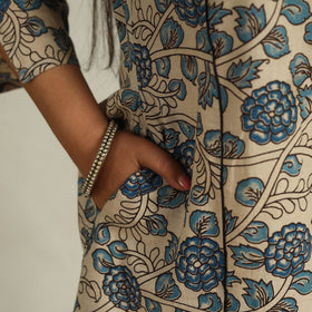 Beige - Printed Cotton A-Line Kalamkari Kurta 04