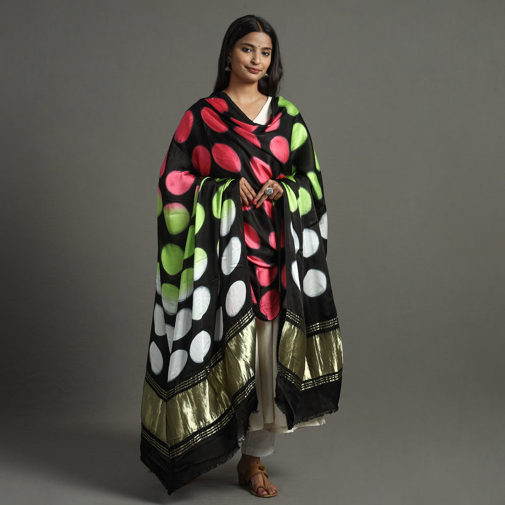 Multicolor - Shibori Clamp Dyed Modal Silk Dupatta with Zari Border 06