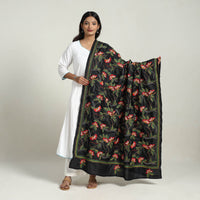 Black - Pure Silk Bengal Kantha Embroidery Dupatta 25