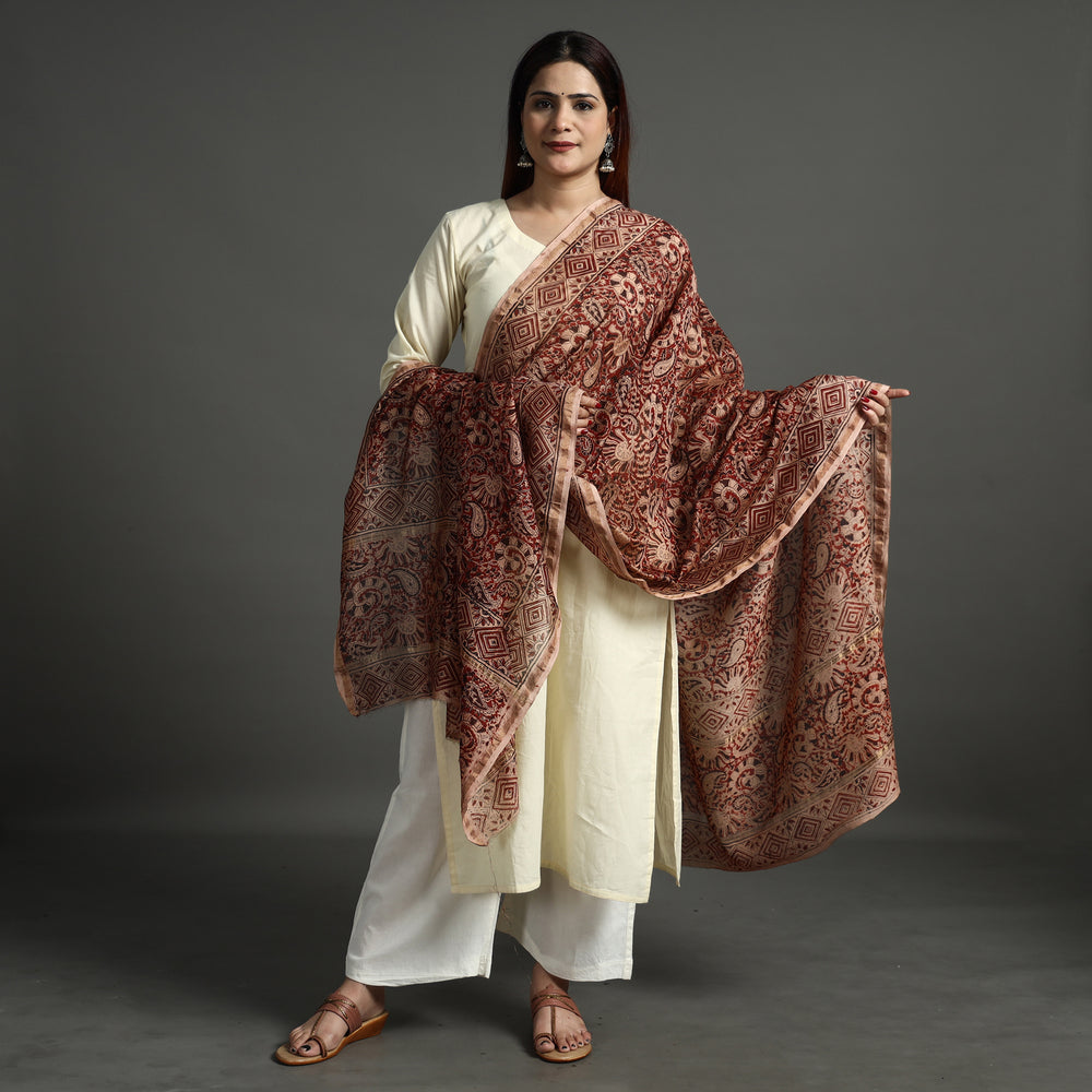 Multicolor - Pedana Kalamkari Block Printed Handloom Chanderi Silk Dupatta with Zari Border 69