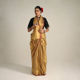 Fine Tissue Zari Yellow Bengal Saree with Embroidered Blouse