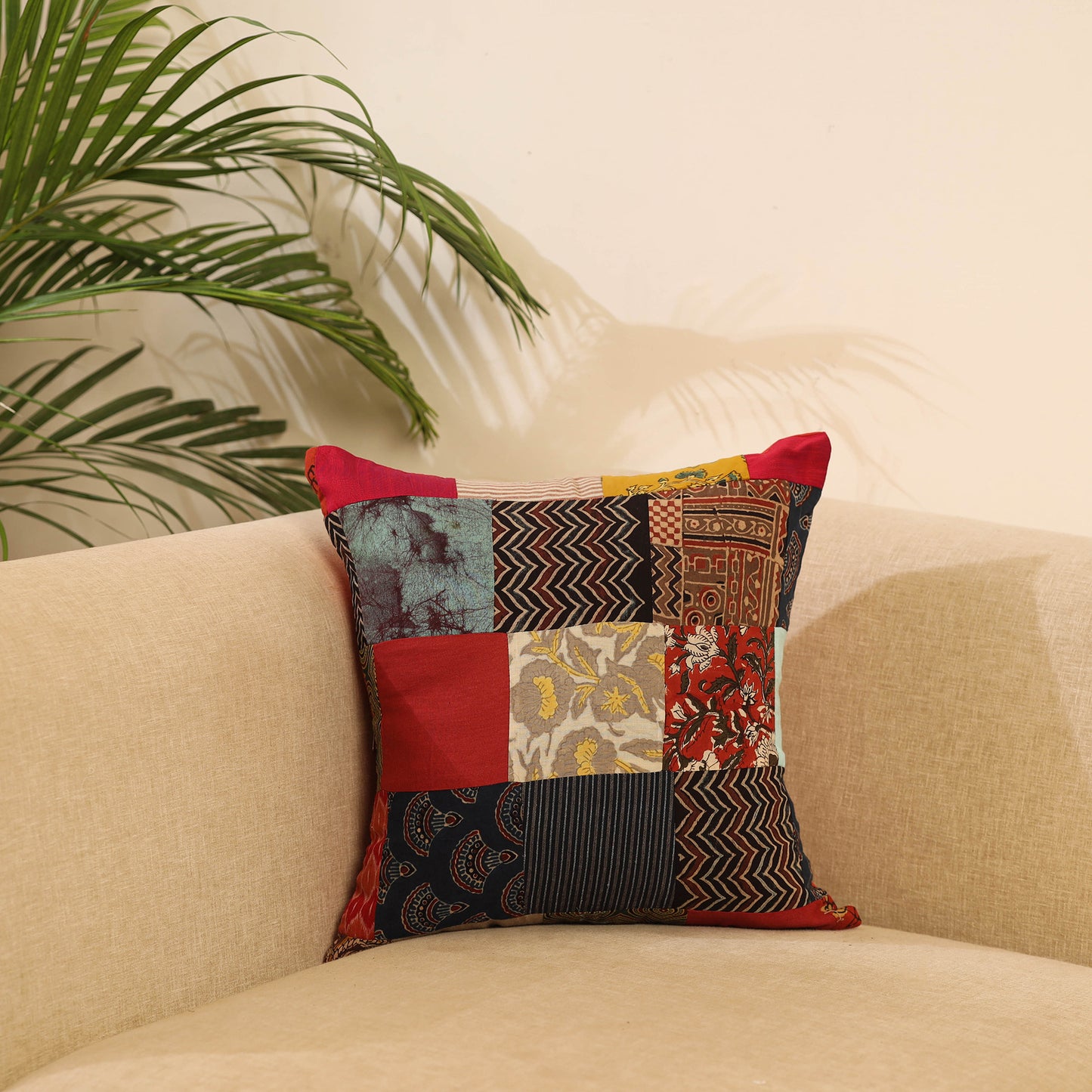 Buy Multicolor Handcrafted Cotton Patchwork Cushion Cover