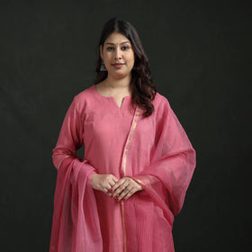 Plain Slub Cotton Hand Embroidered Suit Set with Dupatta for women 03