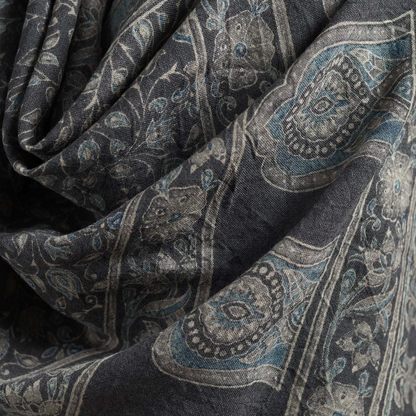 Ajrakh Hand Block Print Natural Dyed Handwoven Acrylic Wool Shawl 09