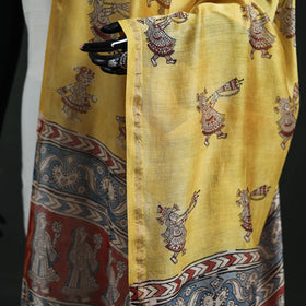 Yellow - Mata Ni Pachedi Handpainted Natural Dyed Chanderi Silk Handloom Dupatta 04