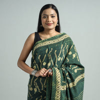 Green - Bindaas Art Block Printed Natural Dyed Cotton Saree 30