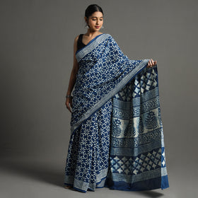  Pipad Hand Block Printed Cotton Saree 