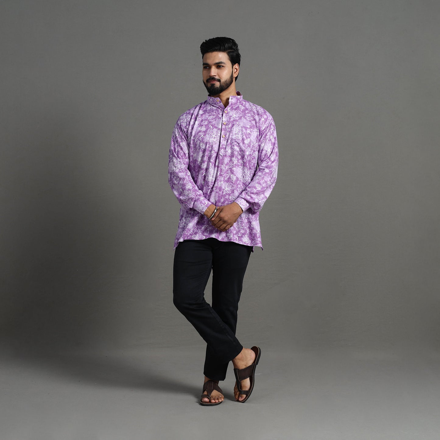 Kantha Stitch Cotton Short Sanganeri Kurta for Men 07