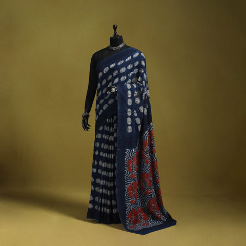 Blue - Bindaas Art Natural Dyed Cotton Block Print Saree 34