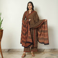 Brown - Bagh Block Printed Cotton Kurta with Palazzo & Dupatta Set 07