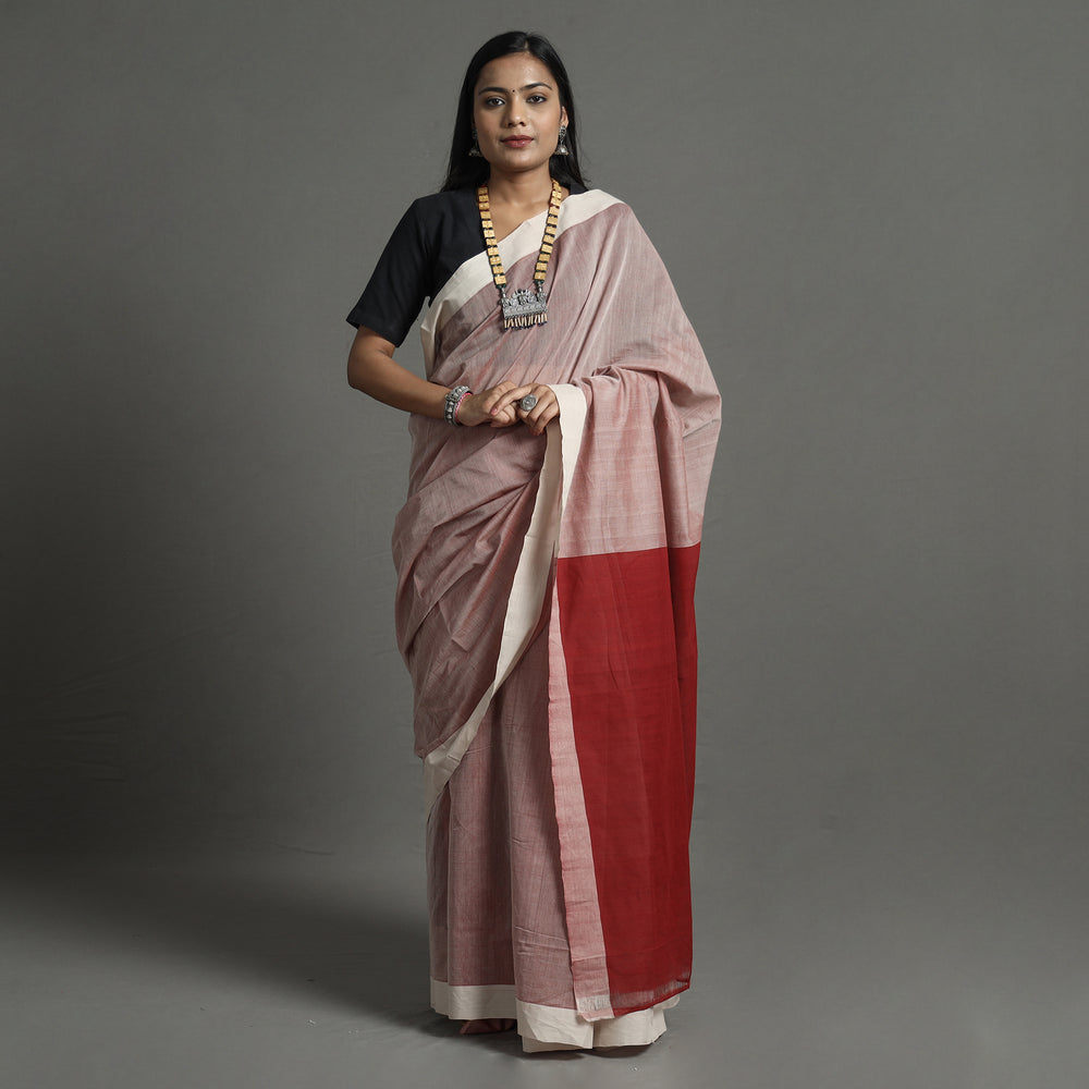 Maroon - Pure Handloom Natural Dyed Missing Plain Cotton Saree 10