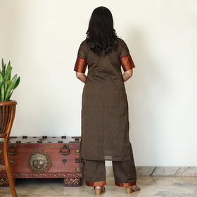 Brown - Dharwad Cotton Kurta with Palazzo & Dupatta Set 15