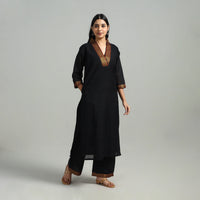 Black - Cotton Dharwad Kurta Set with Palazzo & Dupatta 07