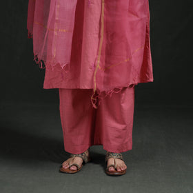 Plain Slub Cotton Hand Embroidered Suit Set with Dupatta for women 03