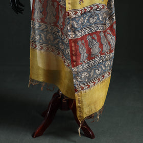 Yellow - Mata Ni Pachedi Handpainted Natural Dyed Chanderi Silk Handloom Dupatta 04