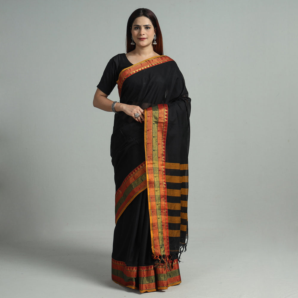 Black - Dharwad Cotton Saree with Zari Border 32