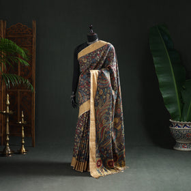 Pure Handloom Desi Tussar Silk Handpainted Srikalahasti Pen Kalamkari Saree with Zari Border 11