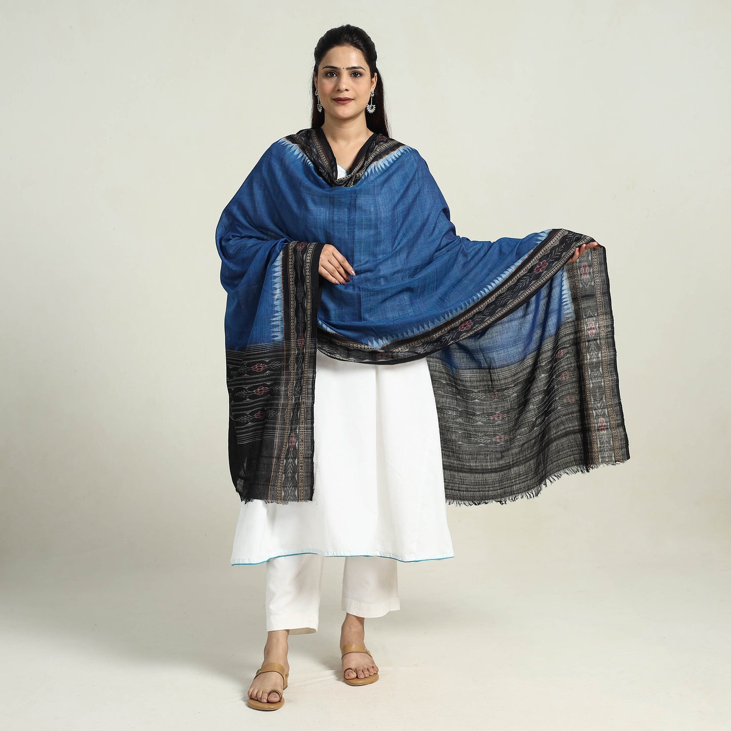 Blue - Sambalpuri Ikat Weave Cotton Dupatta 36