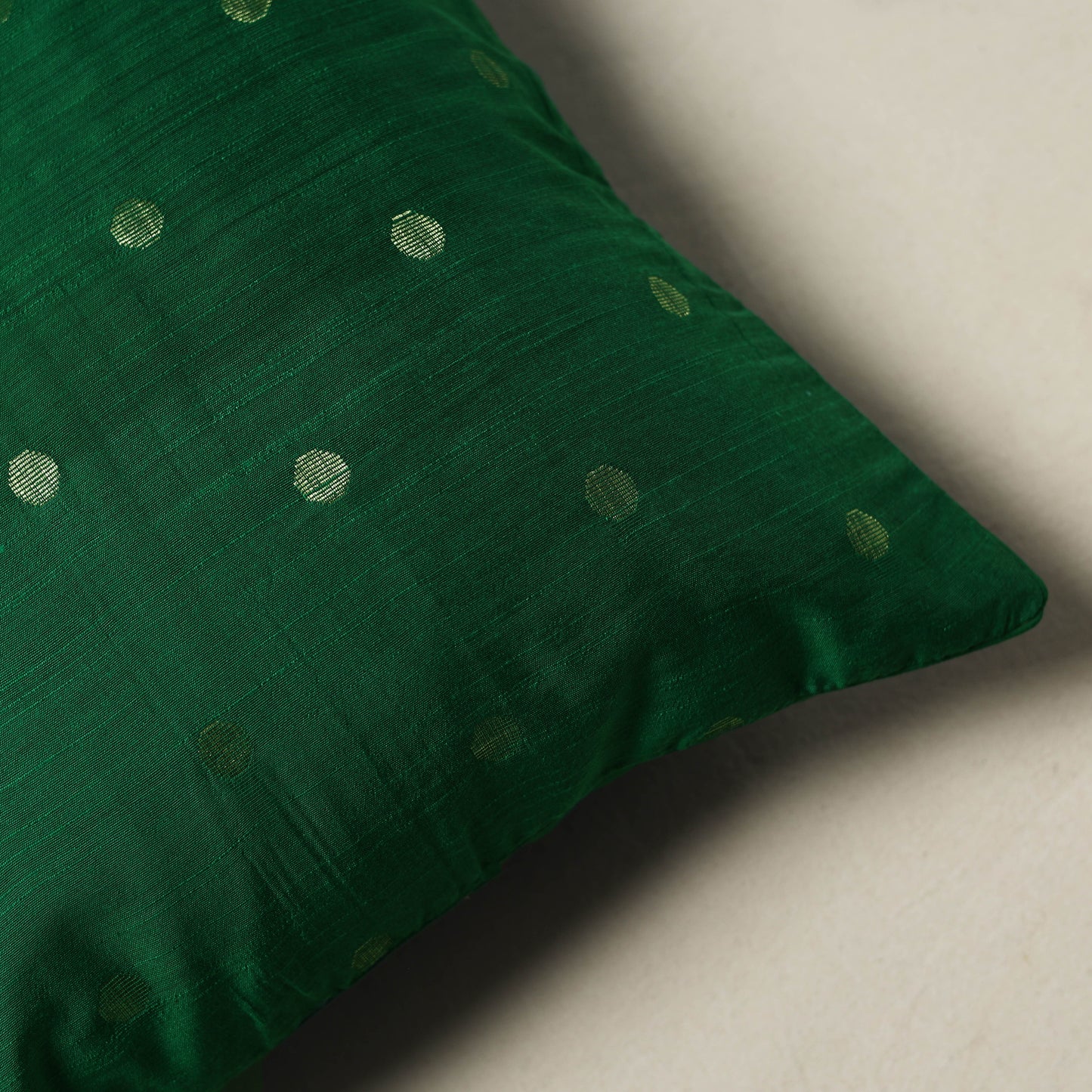 Polka Dot Zari Buti Plain Cushion Cover (16 x 16 in) 17