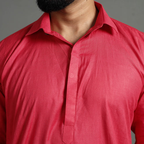 Pinkish Red - Linen Viscose Plain Men Long Pathani Kurta