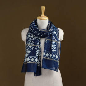 Blue - Pipad Hand Block Print Natural Dyed Chanderi Silk Handloom Stole 32