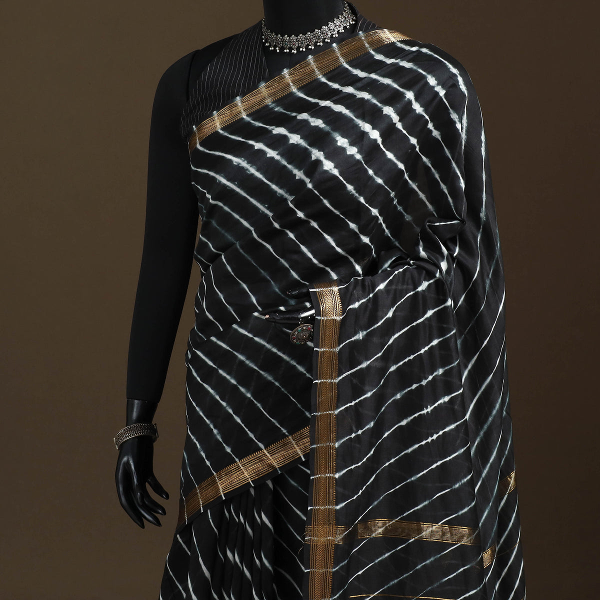 Chanderi Silk Leheriya Tie-Dye Saree with Zari Border 04