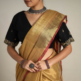 Fine Tissue Zari Yellow Bengal Saree with Embroidered Blouse