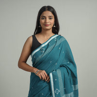 Green - Handloom Cotton Phulia Jamdani Saree with Tassels 11