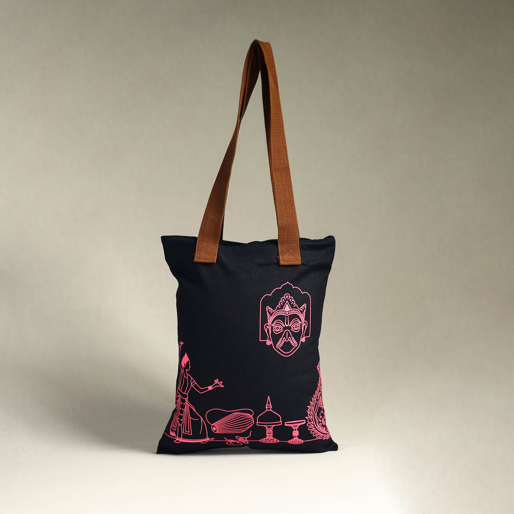 Black - Assam's Popular Symbols Cotton Canvas Tote Bag