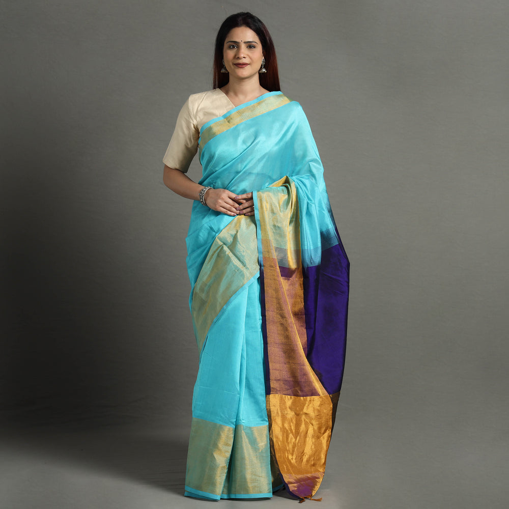 Blue - Traditional Venkatagiri Pure Handloom Silk Cotton Saree 11