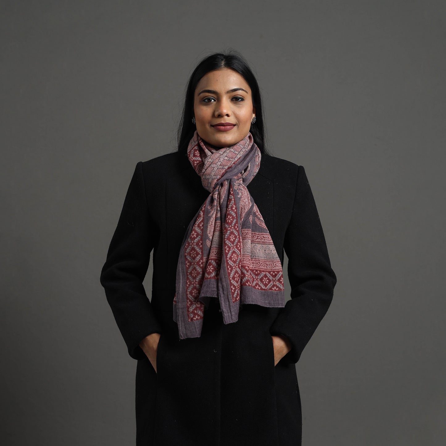 Maroon Bagh Hand Block Printed Merino Woollen Stole