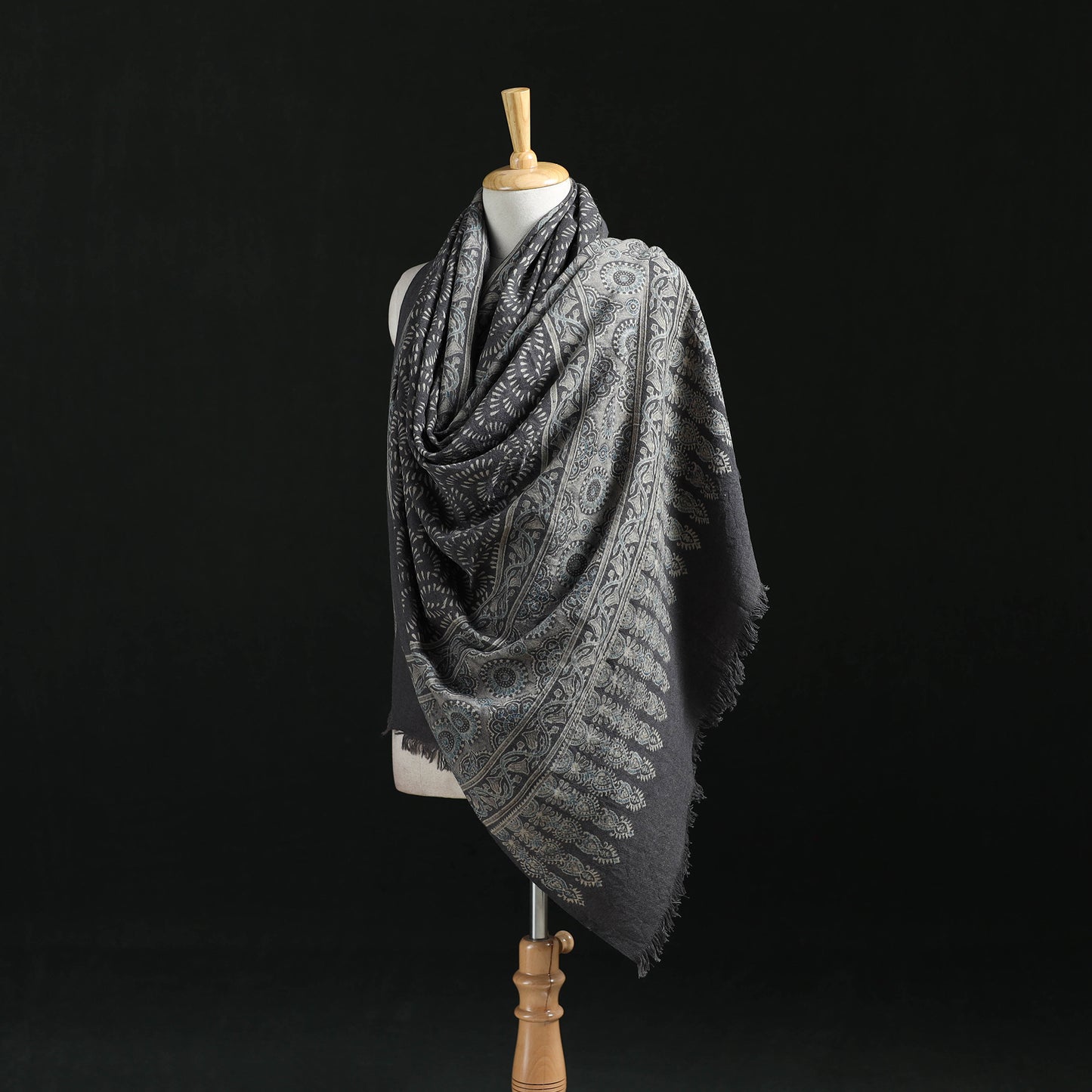 Ajrakh Hand Block Print Natural Dyed Handwoven Acrylic Wool Shawl 10