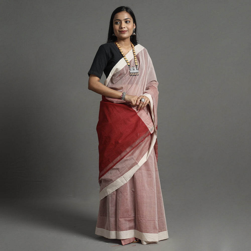 Maroon - Pure Handloom Natural Dyed Missing Plain Cotton Saree 10