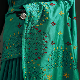 Green - Bengal Nakshi Kantha Hand Embroidered Silk Saree 55