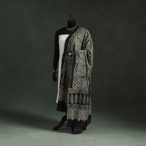 Chanderi Silk Kutch Hand Block Print Natural Dyed Handloom Ajrakh Dupatta 11